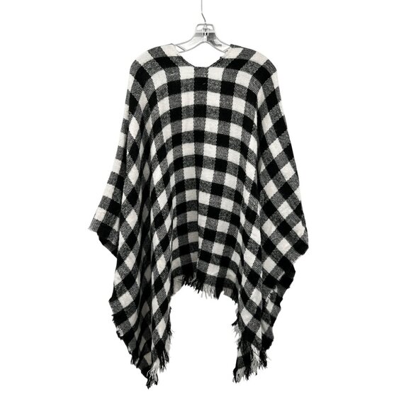 David and Young Checkered Cape Open Front Frayed Black/White One Size Fits All - Picture 7 of 9